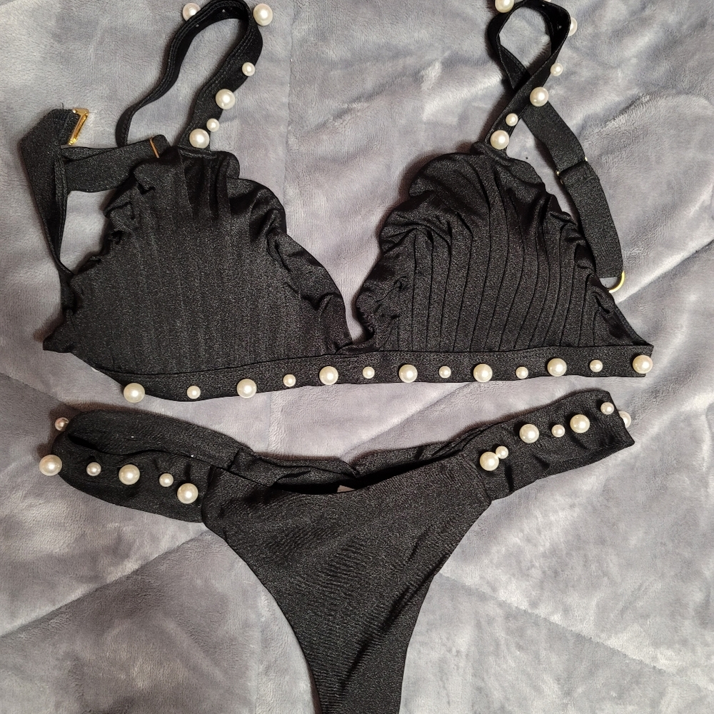 Bahimi black bikini with pearls